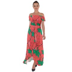 Texture Sweet Strawberry Dessert Food Summer Pattern Off Shoulder Open Front Chiffon Dress by Sarkoni