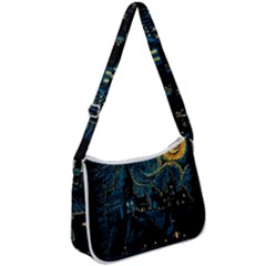 Castle Starry Night Van Gogh Parody Zip Up Shoulder Bag by Sarkoni