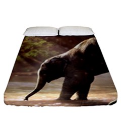 Baby Elephant Watering Hole Fitted Sheet (california King Size) by Sarkoni