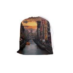 River Buildings City Urban Drawstring Pouch (medium) by Sarkoni