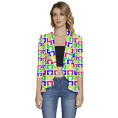 Colorful Seamless Pattern Women s 3/4 Sleeve Ruffle Edge Open Front Jacket by Amaryn4rt