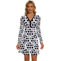 Seamless Honeycomb Pattern Long Sleeve Deep V Mini Dress  by Amaryn4rt