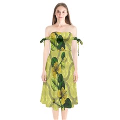 Flower Blossom Shoulder Tie Bardot Midi Dress by Sarkoni