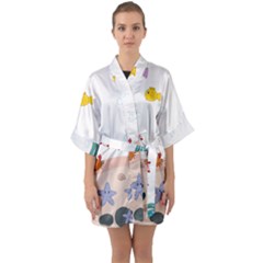 Cartoon Marine Life Marine Drawing Half Sleeve Satin Kimono  by Sarkoni