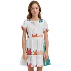 Cartoon Marine Life Marine Drawing Kids  Puff Sleeved Dress by Sarkoni
