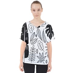 Leaves Plants Doodle Drawing V-neck Dolman Drape Top by Sarkoni