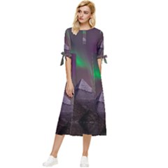 Fantasy Pyramid Mystic Space Aurora Bow Sleeve Chiffon Midi Dress by Grandong