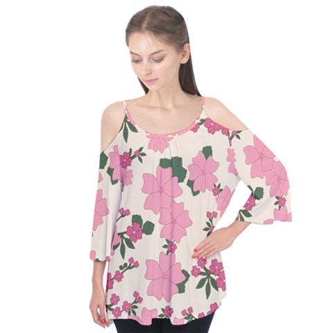 Floral Vintage Flowers Flutter Sleeve T-shirt  by Dutashop