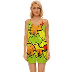 Fruit Food Wallpaper V-neck Satin Pajamas Set by Dutashop