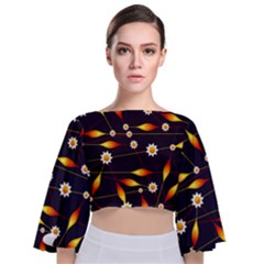 Flower Buds Floral Background Tie Back Butterfly Sleeve Chiffon Top by Bajindul