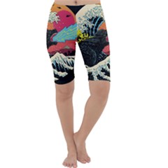 Retro Wave Kaiju Godzilla Japanese Pop Art Style Cropped Leggings  by Modalart