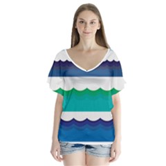 Water Border Water Waves Ocean Sea V-neck Flutter Sleeve Top by Amaryn4rt