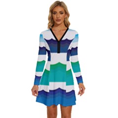 Water Border Water Waves Ocean Sea Long Sleeve Deep V Mini Dress  by Amaryn4rt