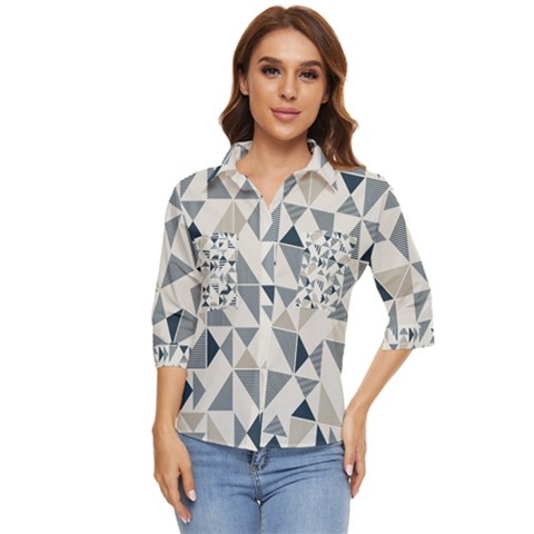 Geometric Triangle Modern Mosaic Women s Quarter Sleeve Pocket Shirt by Amaryn4rt
