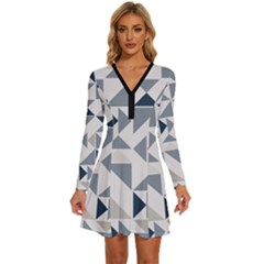 Geometric Triangle Modern Mosaic Long Sleeve Deep V Mini Dress  by Amaryn4rt