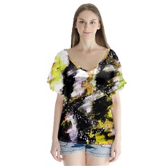 Canvas Acrylic Digital Design Art V-neck Flutter Sleeve Top by Amaryn4rt