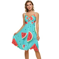 Watermelon Fruit Slice Sleeveless Tie Front Chiffon Dress by Ravend