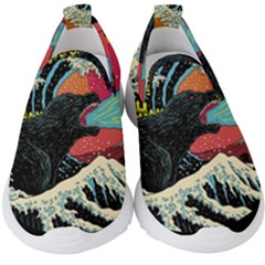 Retro Wave Kaiju Godzilla Japanese Pop Art Style Kids  Slip On Sneakers by Modalart