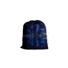 Illuminated Cityscape Against Blue Sky At Night Drawstring Pouch (xs) by Modalart
