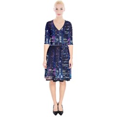 Black Building Lighted Under Clear Sky Wrap Up Cocktail Dress by Modalart
