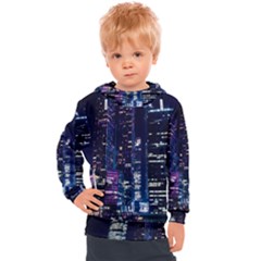 Black Building Lighted Under Clear Sky Kids  Hooded Pullover by Modalart