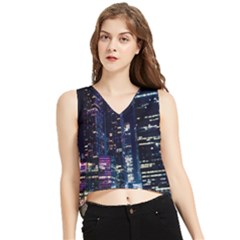 Black Building Lighted Under Clear Sky V-neck Cropped Tank Top by Modalart