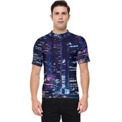 Black Building Lighted Under Clear Sky Men s Short Sleeve Rash Guard by Modalart
