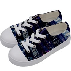 Black Building Lighted Under Clear Sky Kids  Low Top Canvas Sneakers by Modalart