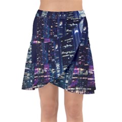 Black Building Lighted Under Clear Sky Wrap Front Skirt by Modalart