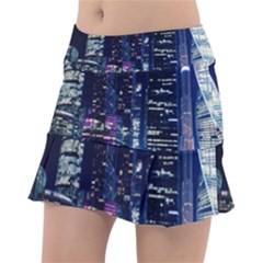 Black Building Lighted Under Clear Sky Classic Tennis Skirt by Modalart