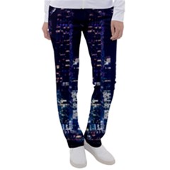 Black Building Lighted Under Clear Sky Women s Casual Pants by Modalart