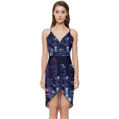 Black Building Lighted Under Clear Sky Wrap Frill Dress by Modalart