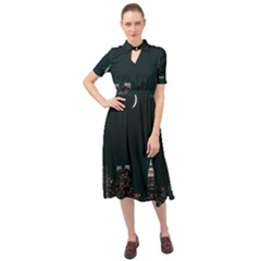 Skyline Photography Of Buildings Keyhole Neckline Chiffon Dress by Modalart