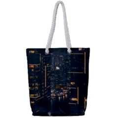 Photo Of Buildings During Nighttime Full Print Rope Handle Tote (small) by Modalart