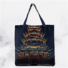 Blue Yellow And Green Lighted Pagoda Tower Grocery Tote Bag by Modalart