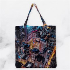 Aerial Photo Of Cityscape At Night Grocery Tote Bag by Modalart