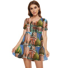 Saint Basil S Cathedral Tiered Short Sleeve Babydoll Dress by Modalart