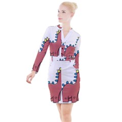 Dinosaur Dragon Drawing Cute Button Long Sleeve Dress by Ndabl3x