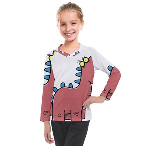 Dinosaur Dragon Drawing Cute Kids  Long Mesh T-shirt by Ndabl3x