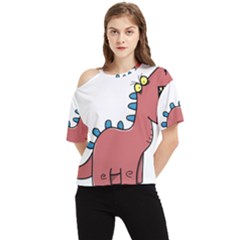 Dinosaur Dragon Drawing Cute One Shoulder Cut Out T-shirt by Ndabl3x