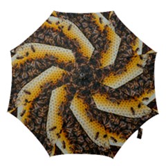 Yellow And Black Bees On Brown And Black Hook Handle Umbrellas (large) by Ndabl3x
