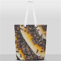 Yellow And Black Bees On Brown And Black Full Print Rope Handle Tote (small) by Ndabl3x