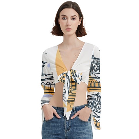 Poster Map Flag Lotus Boat Trumpet Sleeve Cropped Top by Grandong