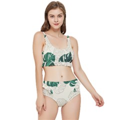 Leaves Monstera Background Frilly Bikini Set by Grandong
