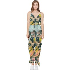 Art Graffiti Abstract Vintage Lines Sleeveless Tie Ankle Chiffon Jumpsuit by Amaryn4rt