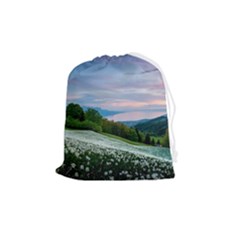 Field Of White Petaled Flowers Nature Landscape Drawstring Pouch (medium) by Sarkoni