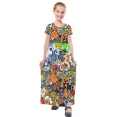 Cartoon Characters Tv Show  Adventure Time Multi Colored Kids  Short Sleeve Maxi Dress by Sarkoni