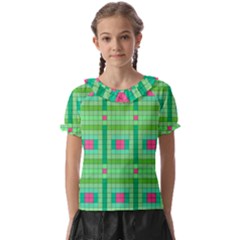 Checkerboard Squares Abstract Kids  Frill Chiffon Blouse by Apen
