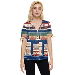 Background Mid Century Modern Bow Sleeve Button Up Top by Modalart