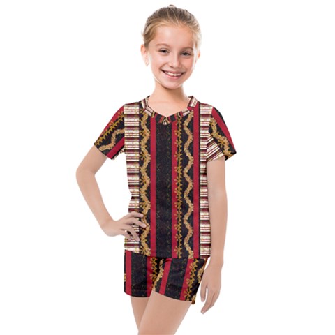 Textile Pattern Abstract Fabric Kids  Mesh T-shirt And Shorts Set by Modalart